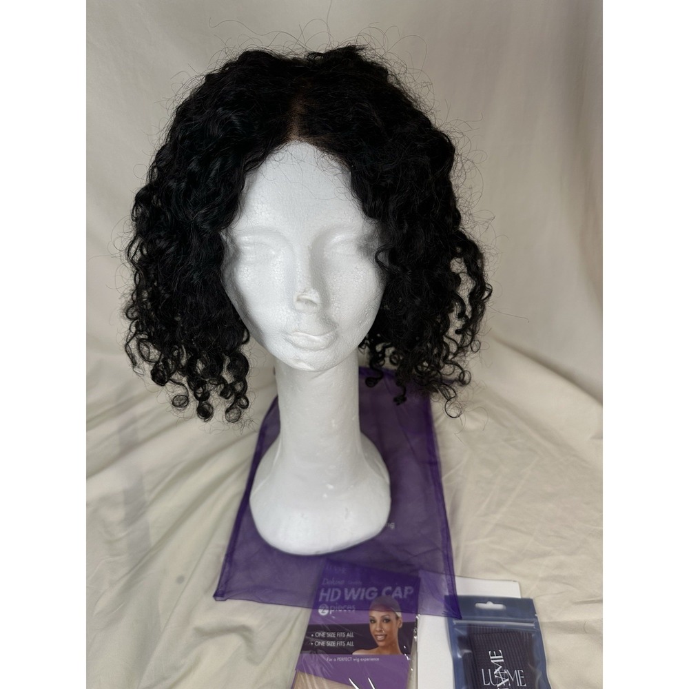 New Luvme Hair 10" Curly Lace Front Wig Human Hair 10" Black w/ HD Wig Cap & Bag